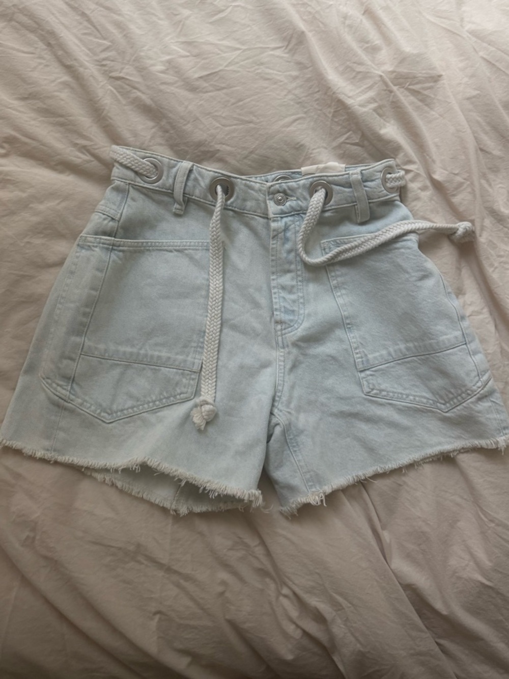 Free People Light Wash Rope-Tie Denim Shorts - Picture 2 of 6